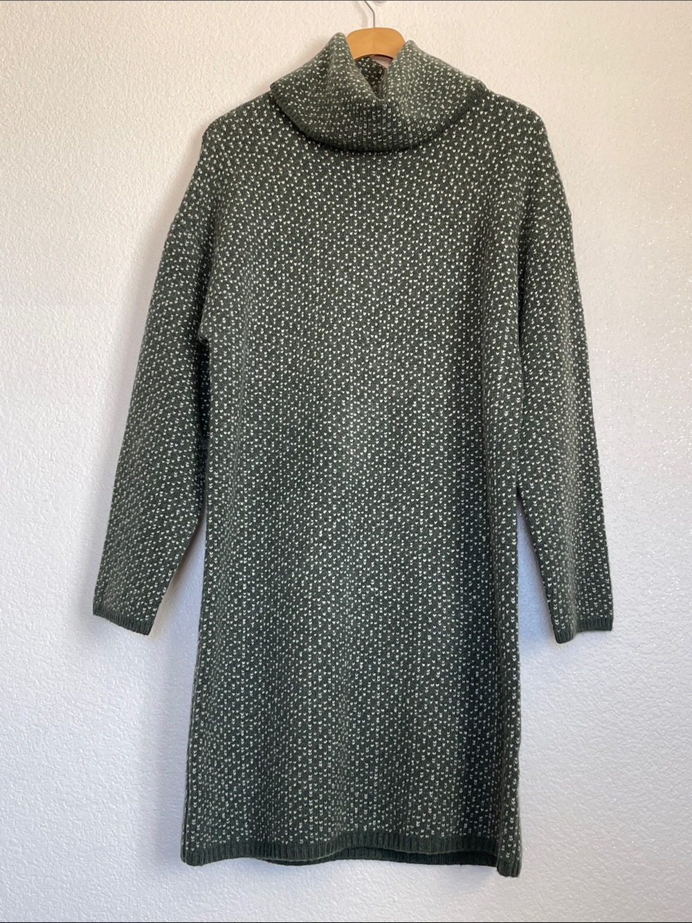 Madewell Green & White Cowl Neck Knit Sweater Dress